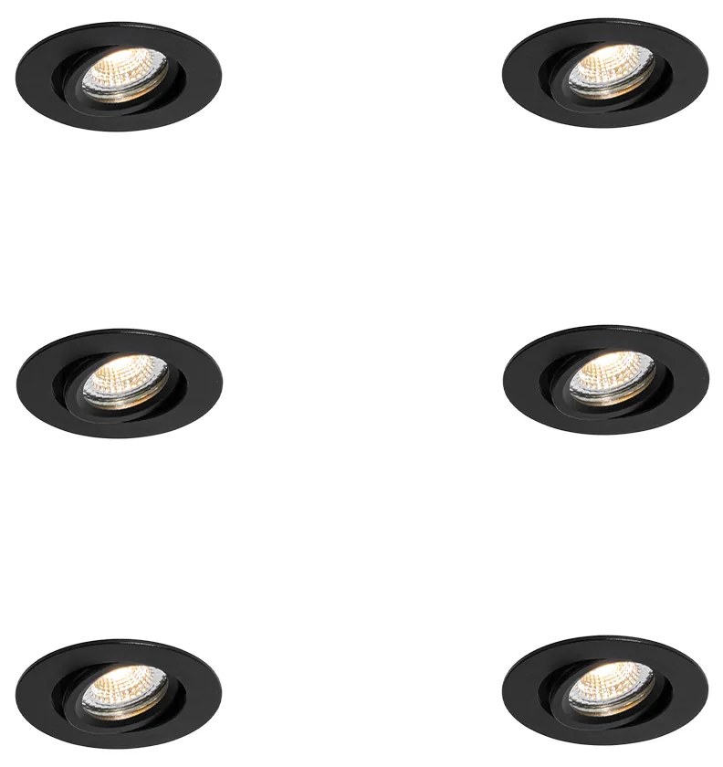 Set van 6 inbouwspots zwart kantelbaar 6,5cm incl. LED IP54 ultra slim - Pupil Binnenverlichting Lamp