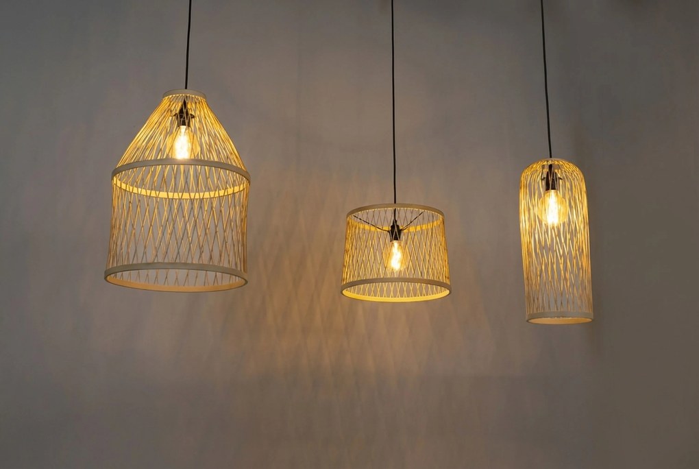 Landelijke Buiten Hanglamp Rotan -lichts - Calamus Staal Taupe