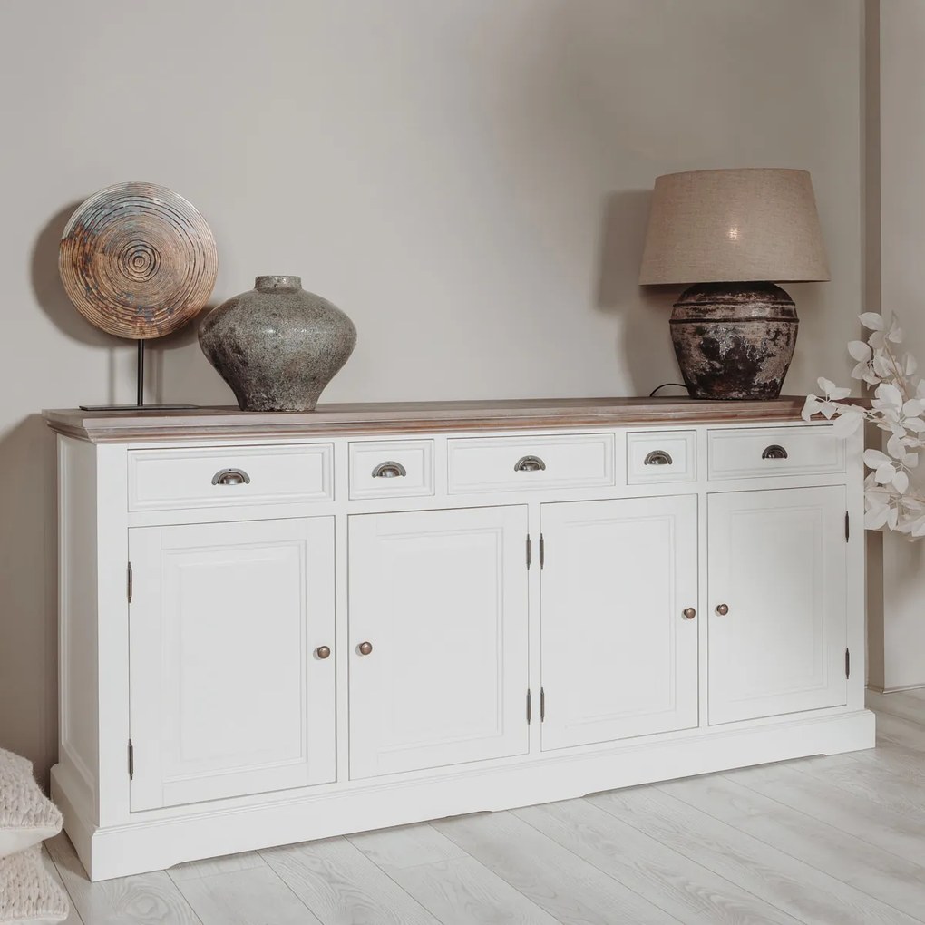 Landelijk Dressoir Wit 200 Cm - 200x50x90cm.