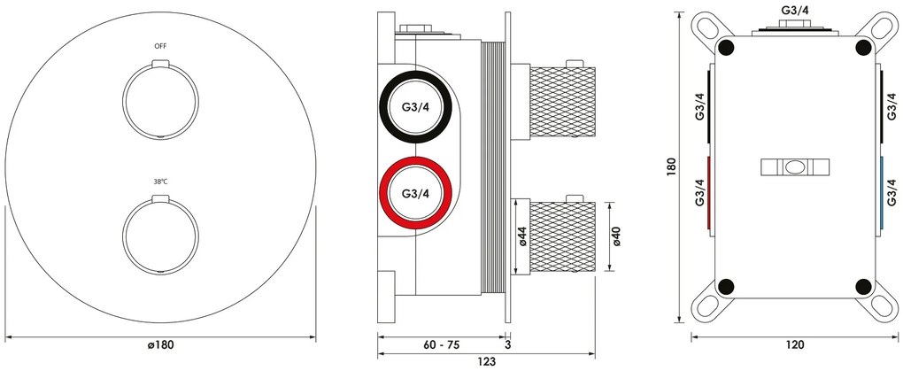 Brauer Brushed Carving thermostatische inbouw regendouche met 3 standen handdouche, rechte muurarm, glijstang en hoofddouche 30cm set 92 RVS geborsteld PVD
