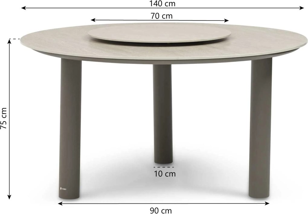 Dining Tuintafel rond 140 cm met lazy susan Taupe Trino