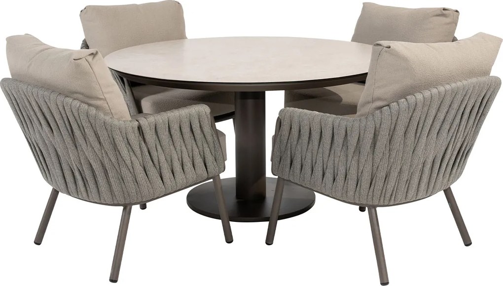Taste by 4 Seasons Cannes tuinset 5-delig - Sarah lage tuintafel Ø130 cm - terre ceramic print