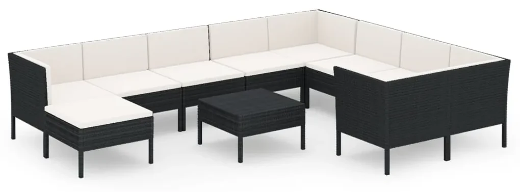 vidaXL 11-delige Loungeset met kussens poly rattan zwart