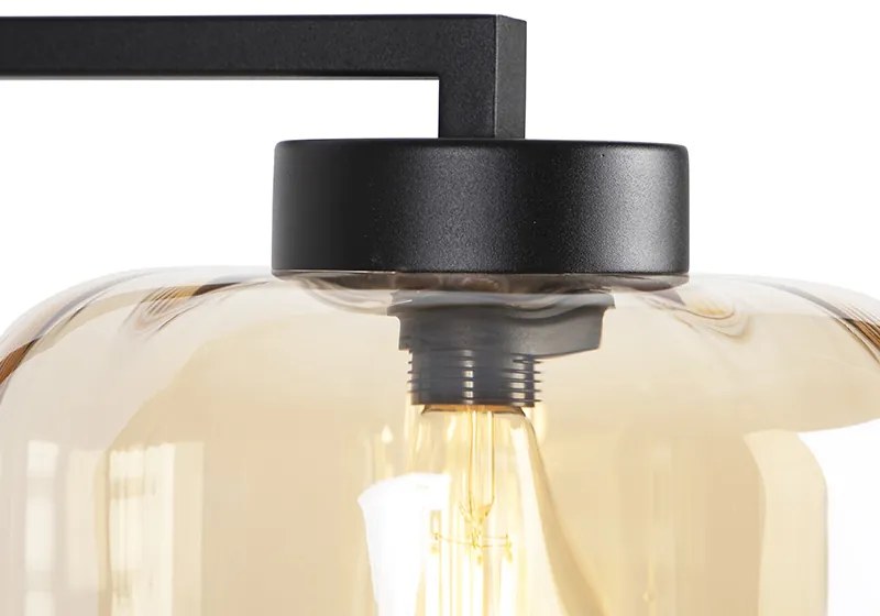 Design vloerlamp zwart met amber glas - Qara Down