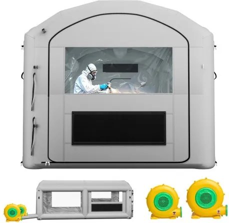 VEVOR Opblaasbare Spuitcabine 6x3x2,5 m Spuitcabine Verftent Grijs, met 550W & 750W Ventilator, Actieve Koolstoffiltratie, PVC Raam voor ATV, Motorfiets & Middelgroot Meubilair, Draagbaar