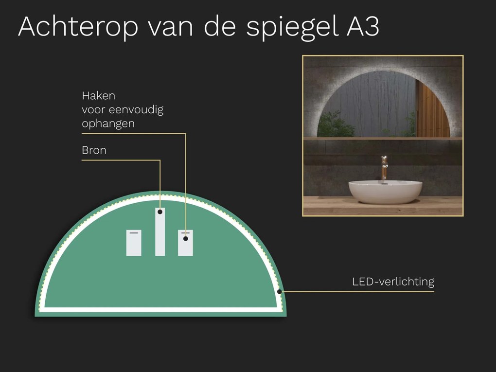 Atypische badkamerspiegel met LED verlichting A3