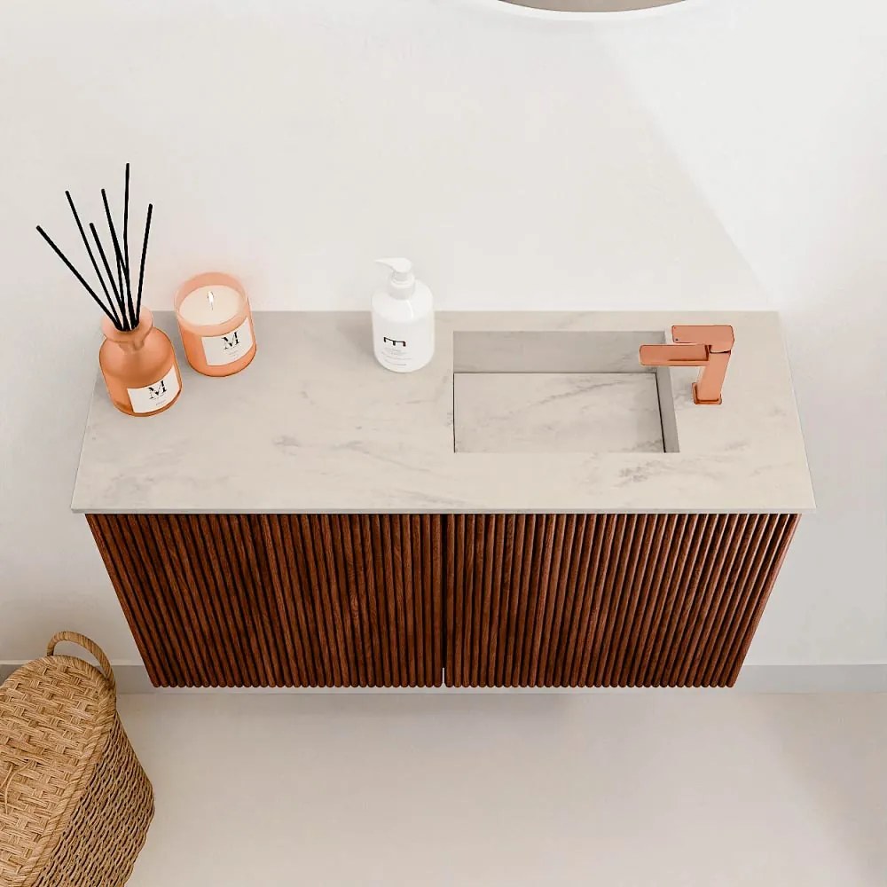 Mondiaz Joya DLux 70cm toiletmeubel ruby met wastafel faye rechts 1 kraangat opalo