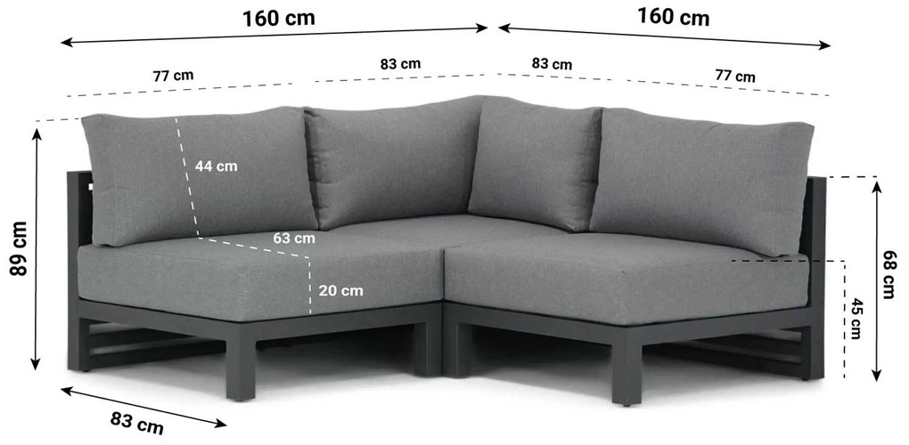 Hoek loungeset 3 personen Aluminium Grijs Santika Furniture Santika Jaya