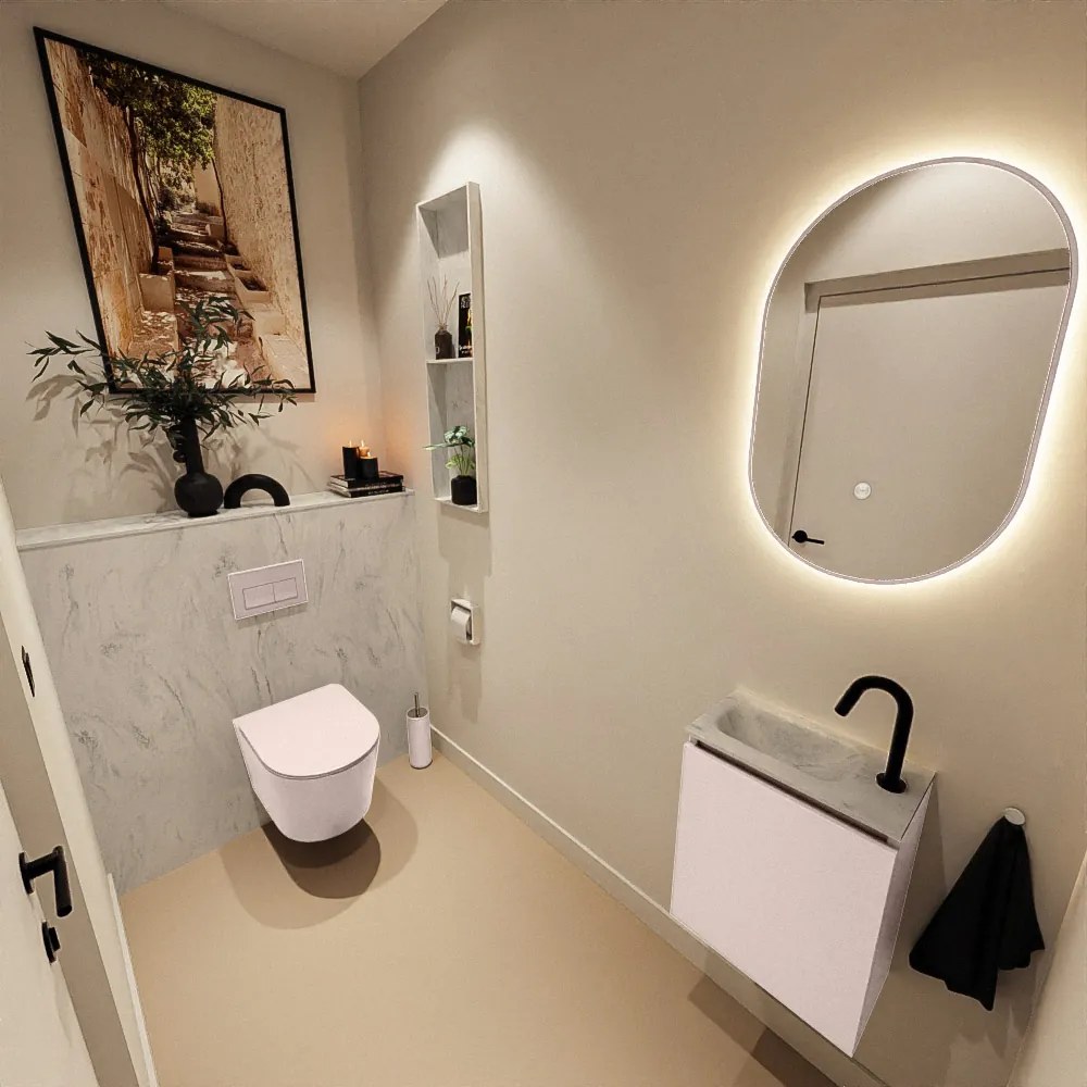 Mondiaz Ture DLux toiletmeubel 40cm rosee met wastafel opalo links met kraangat