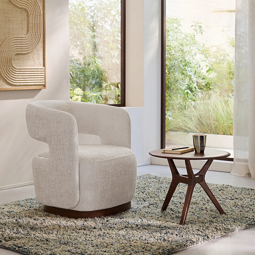 Fluwelen draaifauteuil met walnootfineer onderstel, JESPER