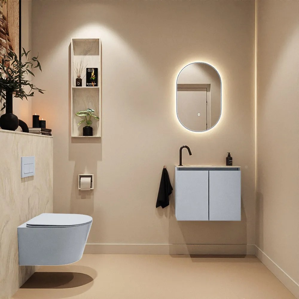 Mondiaz Ture DLux toiletmeubel 60cm clay met wastafel ostra links met kraangat