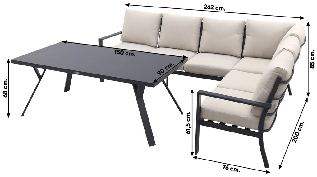 Sergio lounge dining set met stoel - Carbon/Desert - 3-delig rechts