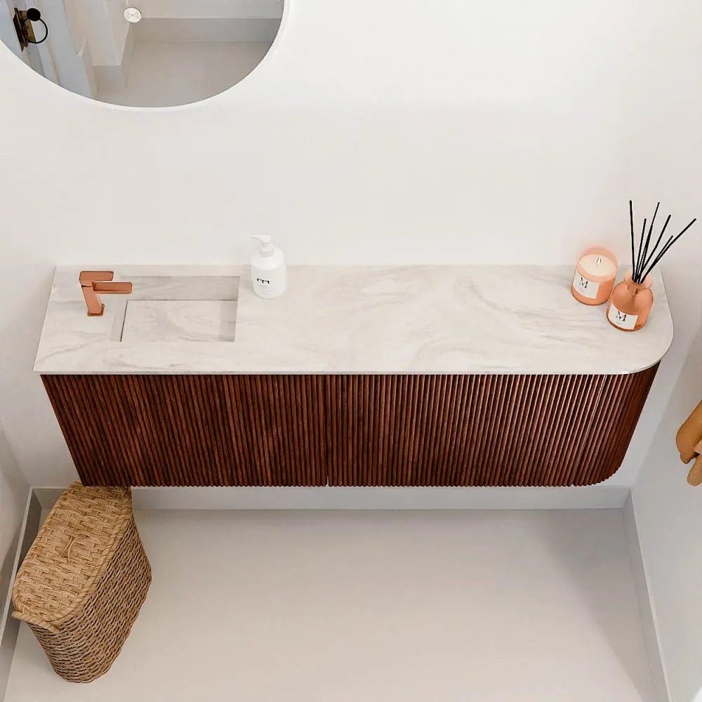 Mondiaz Joya DLux 110cm toiletmeubel ronding rechts ruby met wastafel faye links 1 kraangat ostra