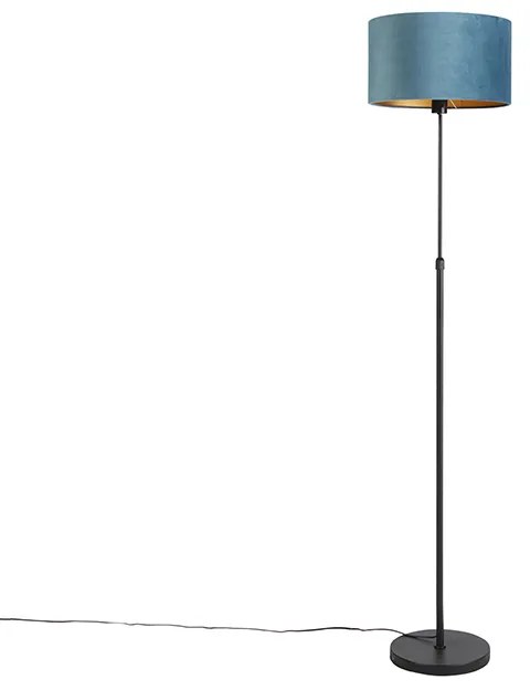 Vloerlamp zwart met velours kap blauw met goud 35 cm - Parte