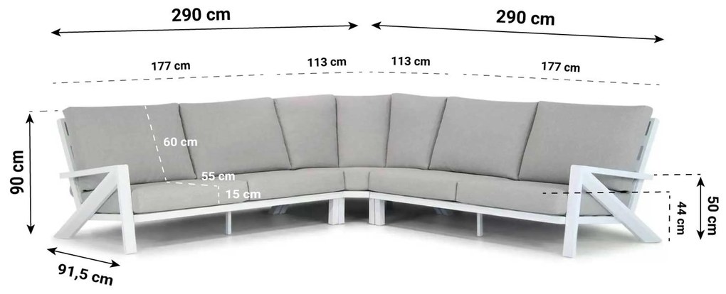 Hoek loungeset 5 personen Aluminium Wit Santika Furniture Santika Cinta