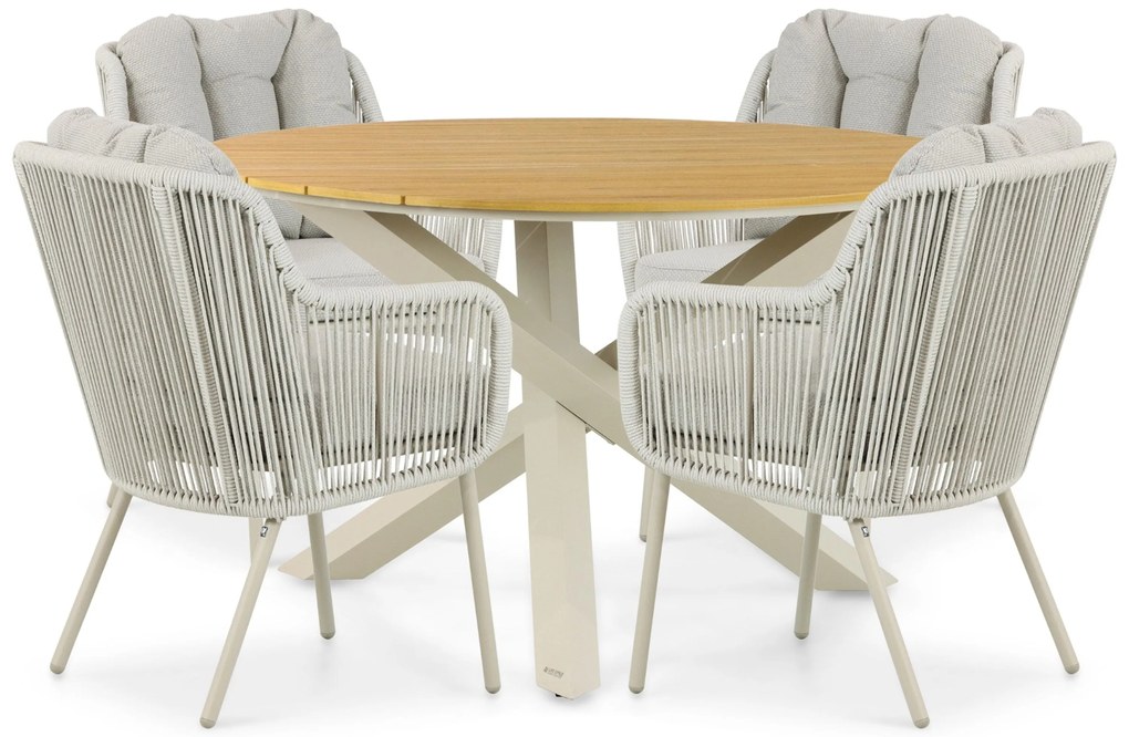 Tuinset Ronde Tuintafel 4 personen 125 cm Aluminium/rope Taupe  Santika Furniture Santika