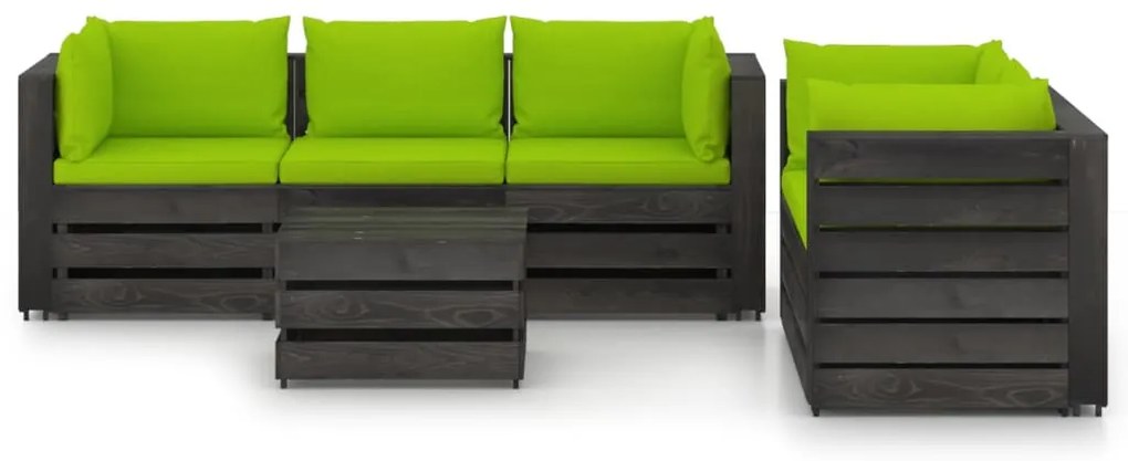 vidaXL 6-delige Loungeset met kussens grijs geïmpregneerd hout