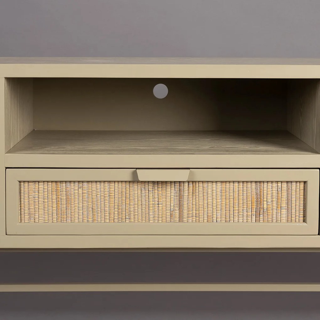 Dutchbone Yasu Beige Tv-meubel Met Rotan Deuren - 148x38x60cm.