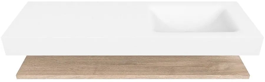Zaro Alan badmeubel 140cm met planchet washed oak en vrijhangende wastafel cloud rechts 1 kraangat talc