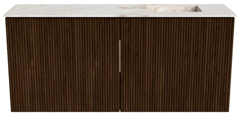 Mondiaz Joya DLux 90cm toiletmeubel walnut met wastafel faye rechts zonder kraangat frappe