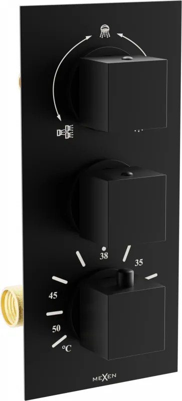 Mexen Cube thermostatische bad-douchekraan met 3 uitgangen, zwart - 77503-70