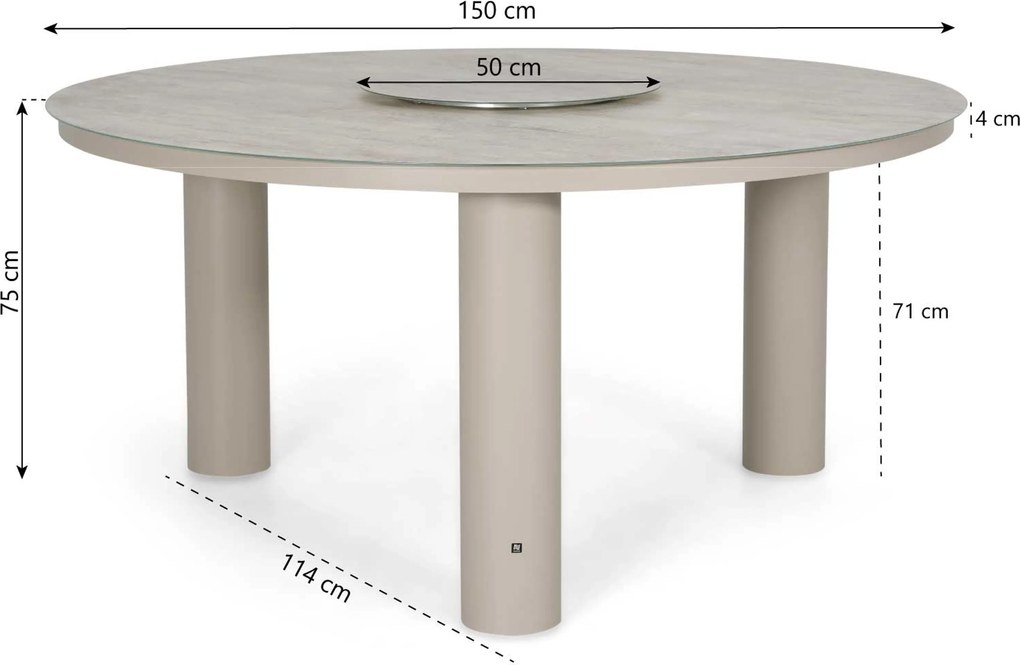 Dining Tuintafel rond 150 cm met lazy susan Taupe Arancia