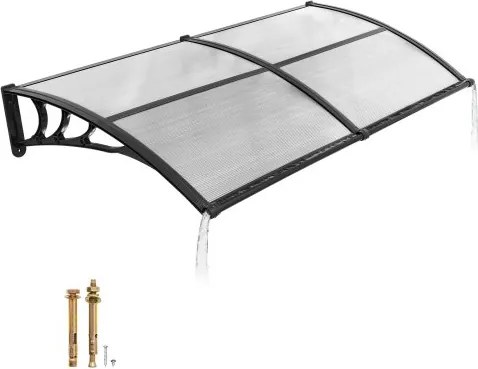 VEVOR luifel voor voordeur 965x1987 mm, aanbouwluifel, aanbouwluifel met afwatering en ABS-beugel, bescherming tegen regen, sneeuw en zon, polycarbonaat deurluifel voor veranda en terras, transparant