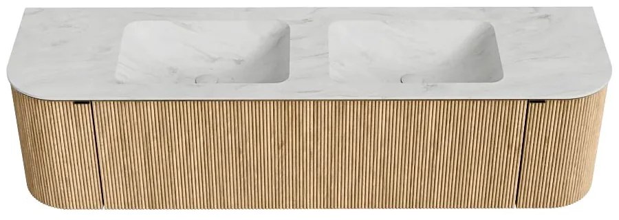 Mondiaz Kurve-dlux 170cm badmeubel ronding links/rechts oak met 1 lade en 2 deuren en wastafel leaf dubbel 2 kraangaten opalo