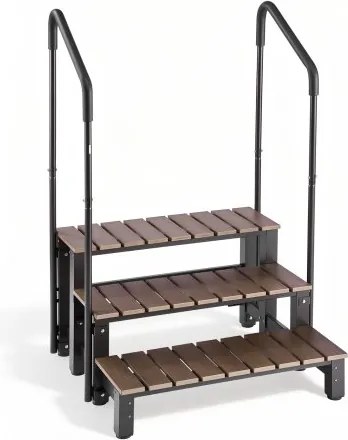 VEVOR Hot Tub Trap met leuningen, 3 treden, 82 cm breed, geschikt voor bovengrondse/opblaasbare zwembaden, campers, terrassen en veranda's, antislip stalen treden met HIPS-frame