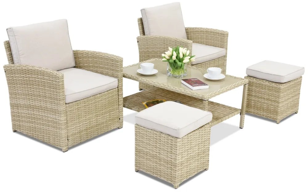 Monaco Terras tuinmeubelen + 2 Garden Point poefs beige