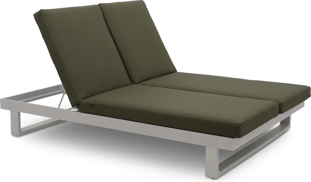 Lifestyle Garden Furniture Massimo Ligbed Met Kussen Wit/moss Green Aluminium Wit