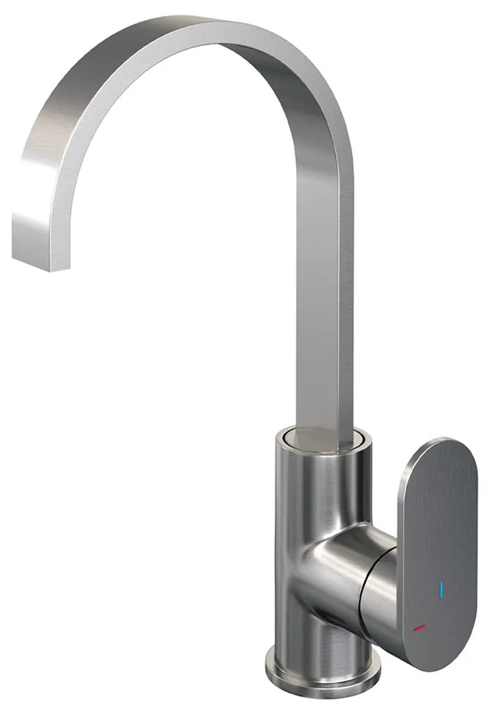 Brauer Brushed Edition ColdStart wastafelkraan hoog met draaibare platte uitloop model C RVS geborsteld PVD
