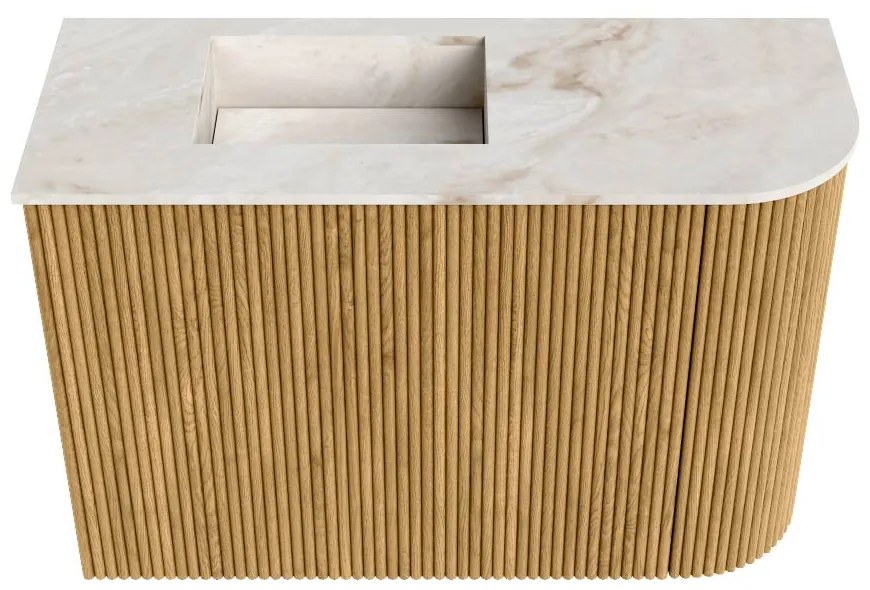 Mondiaz Joya DLux 60cm toiletmeubel ronding rechts oak met wastafel faye links 1 kraangat frappe