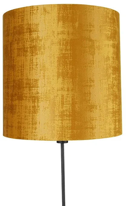 Stoffen Vloerlamp zwart met kap goud 40 cm verstelbaar - Parte Modern E27 Binnenverlichting Lamp