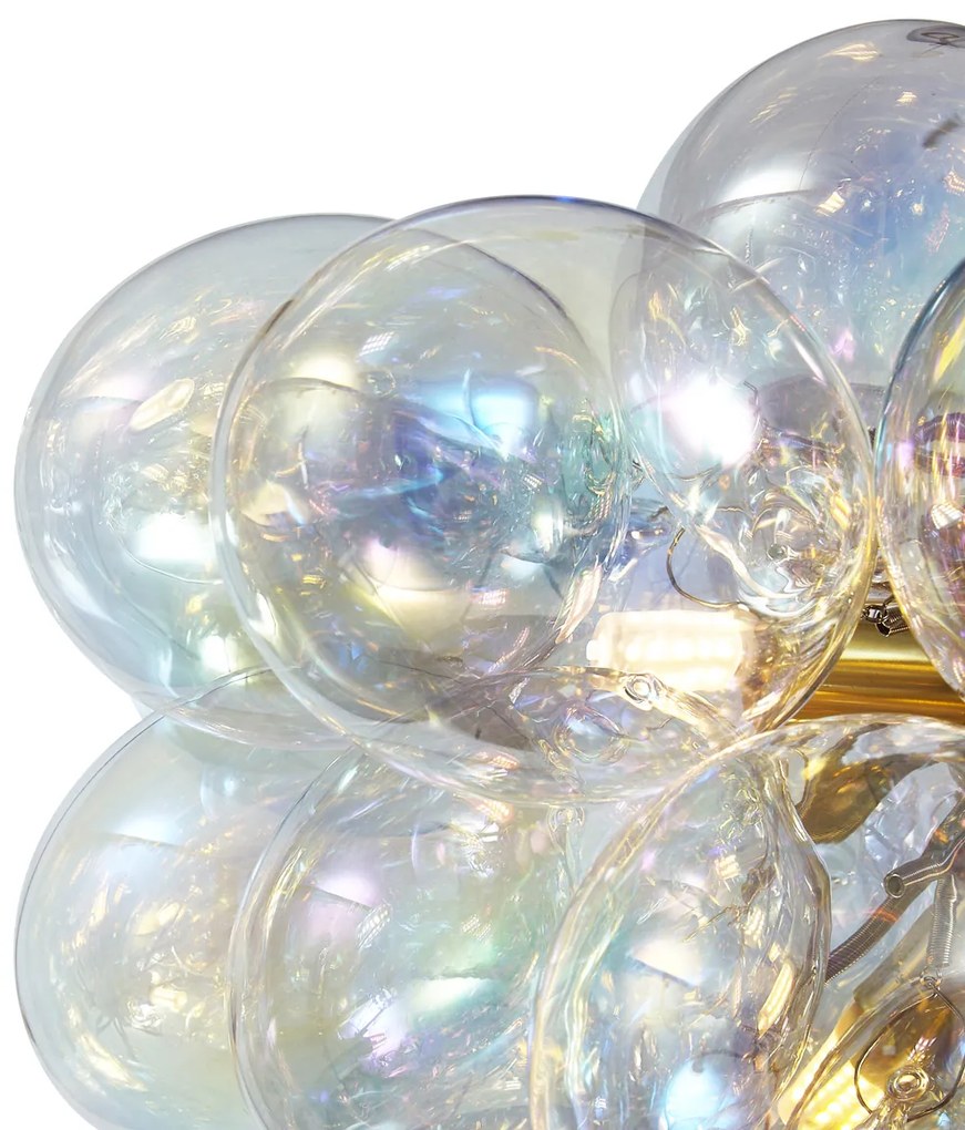 Art Deco hanglamp goud met regenboog glas 50cm 8-lichts - Uvas