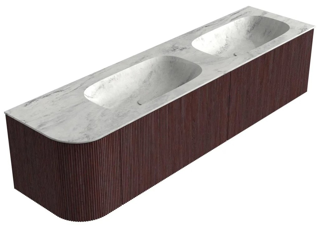Mondiaz Kurve-dlux 175cm badmeubel ronding links ruby met 2 lades en 1 deur en wastafel stor small dubbel/rechts zonder kraangat opalo