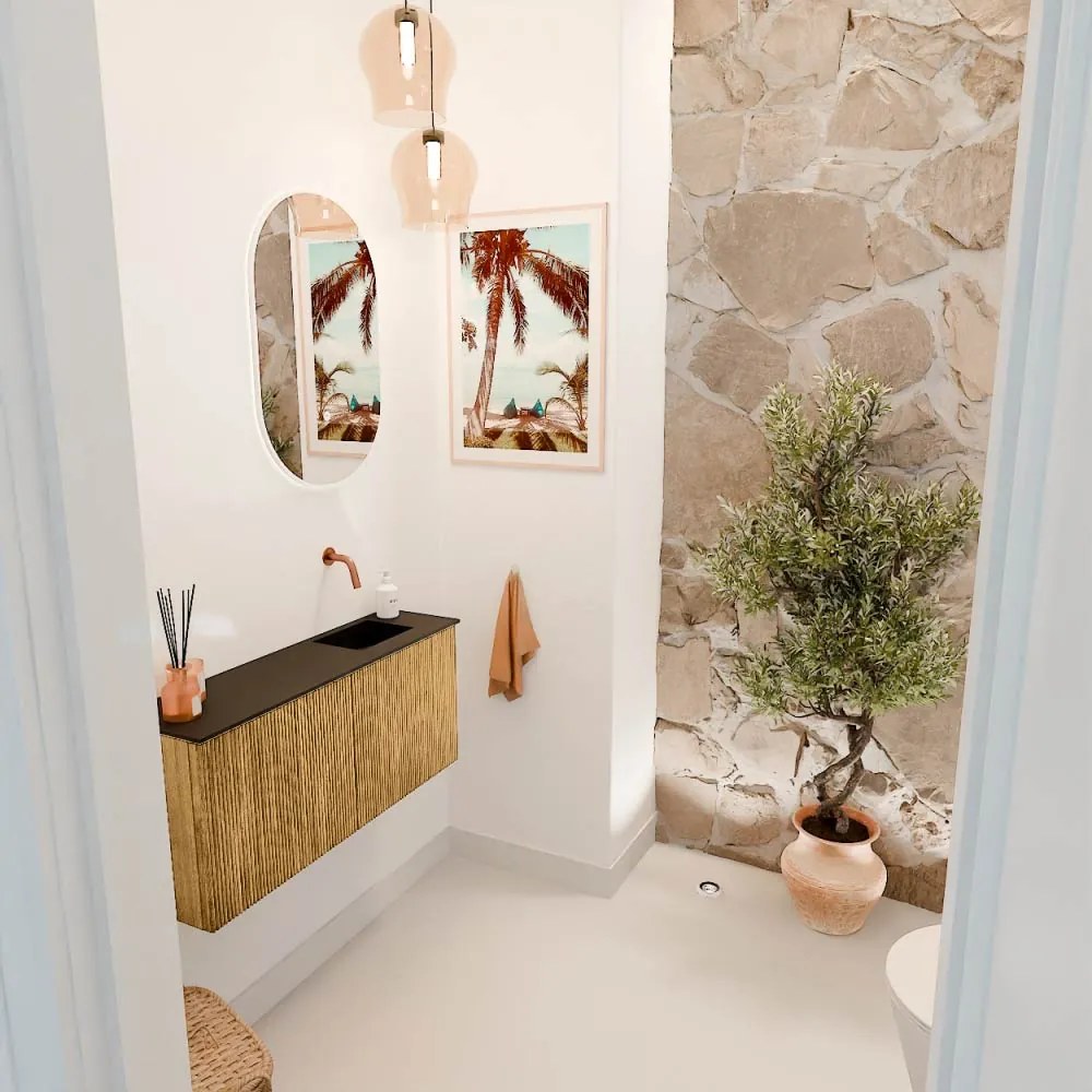 Mondiaz Joya 90cm toiletmeubel oak met wastafel faye rechts zonder kraangat urban