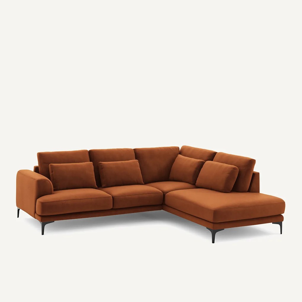 Linkse hoekbank met leuning in fluweel, Marsile