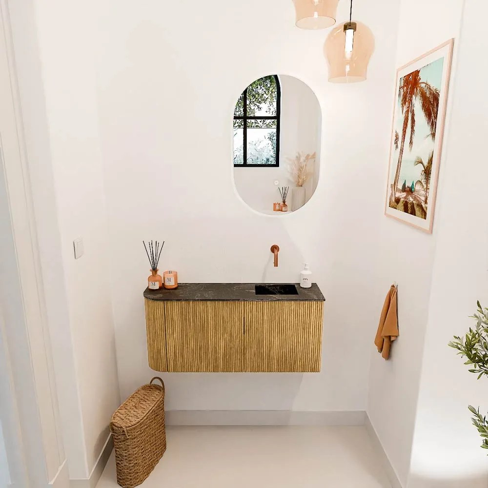 Mondiaz Joya DLux 90cm toiletmeubel ronding links oak met wastafel faye rechts zonder kraangat lava
