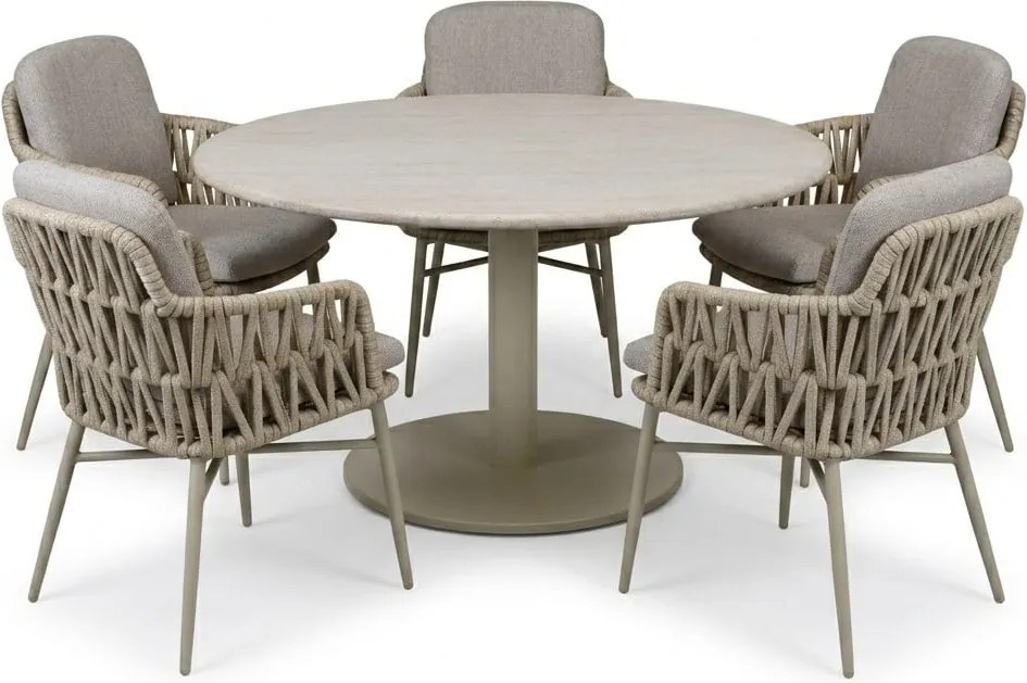 Union Luxor dining tuinset 140xH75 cm 6 delig latte polystone travertine