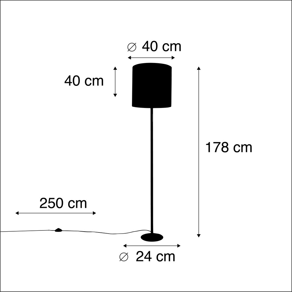 Zwarte vloerlamp met velours kap rood met goud 40 cm - Simplo