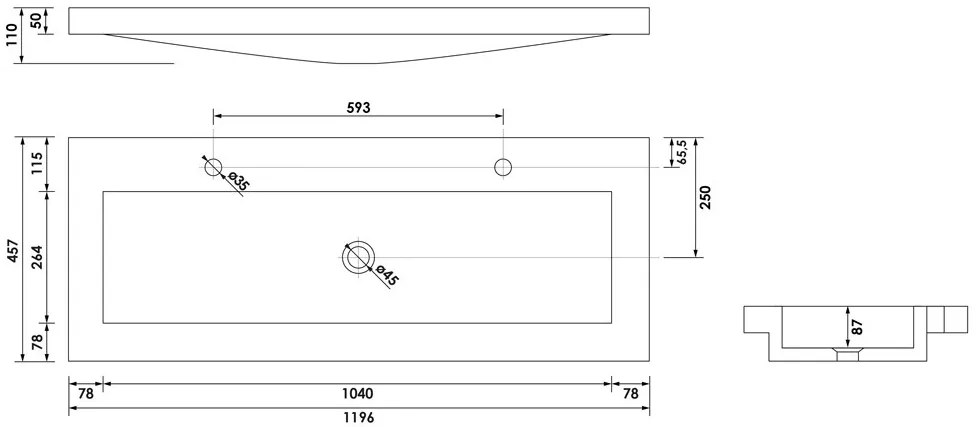 Brauer Magma wastafel natuursteen 120cm met 2 kraangaten antraciet