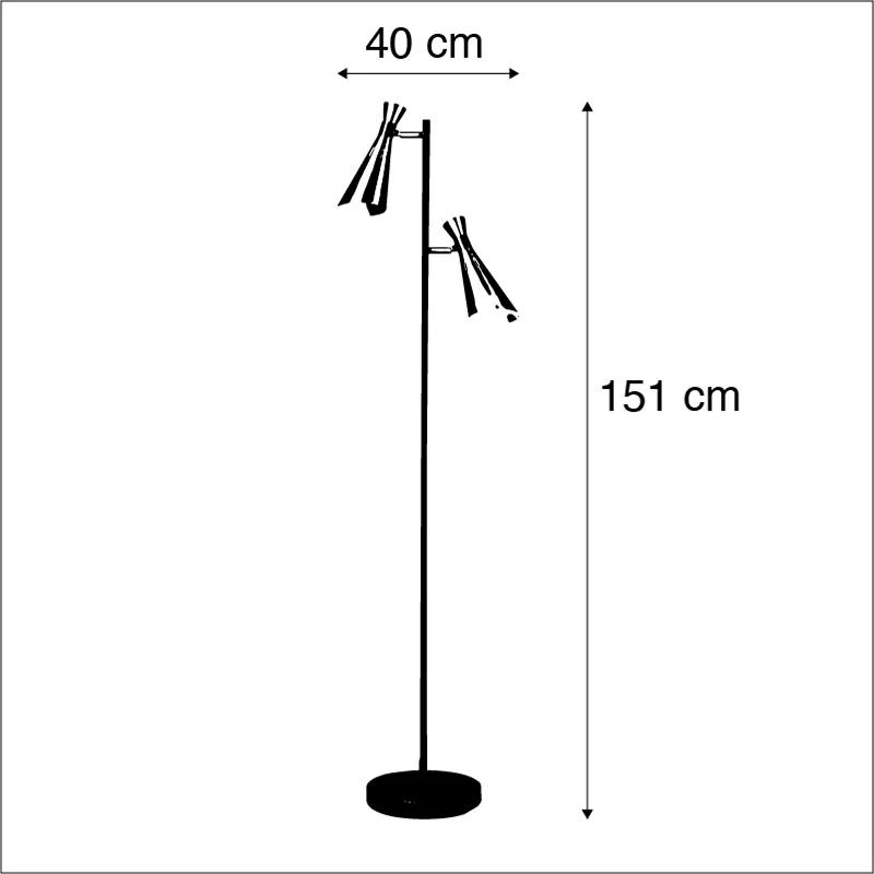 Moderne vloerlamp zwart met 2 koperen Spot / Opbouwspot / Plafondspots - Jesse Modern E14 Binnenverlichting Lamp