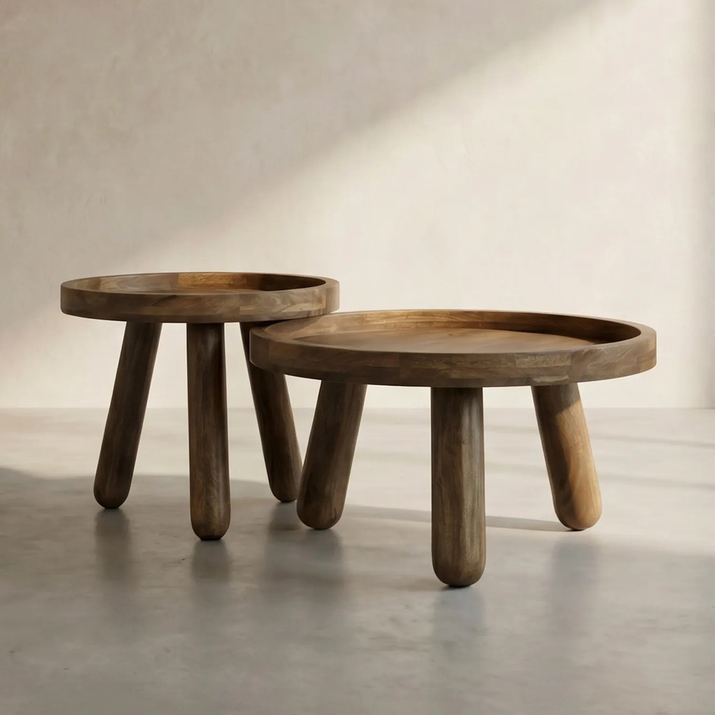 Salontafel Set Van 2 Tripod Mangohout - 80 X 80cm.