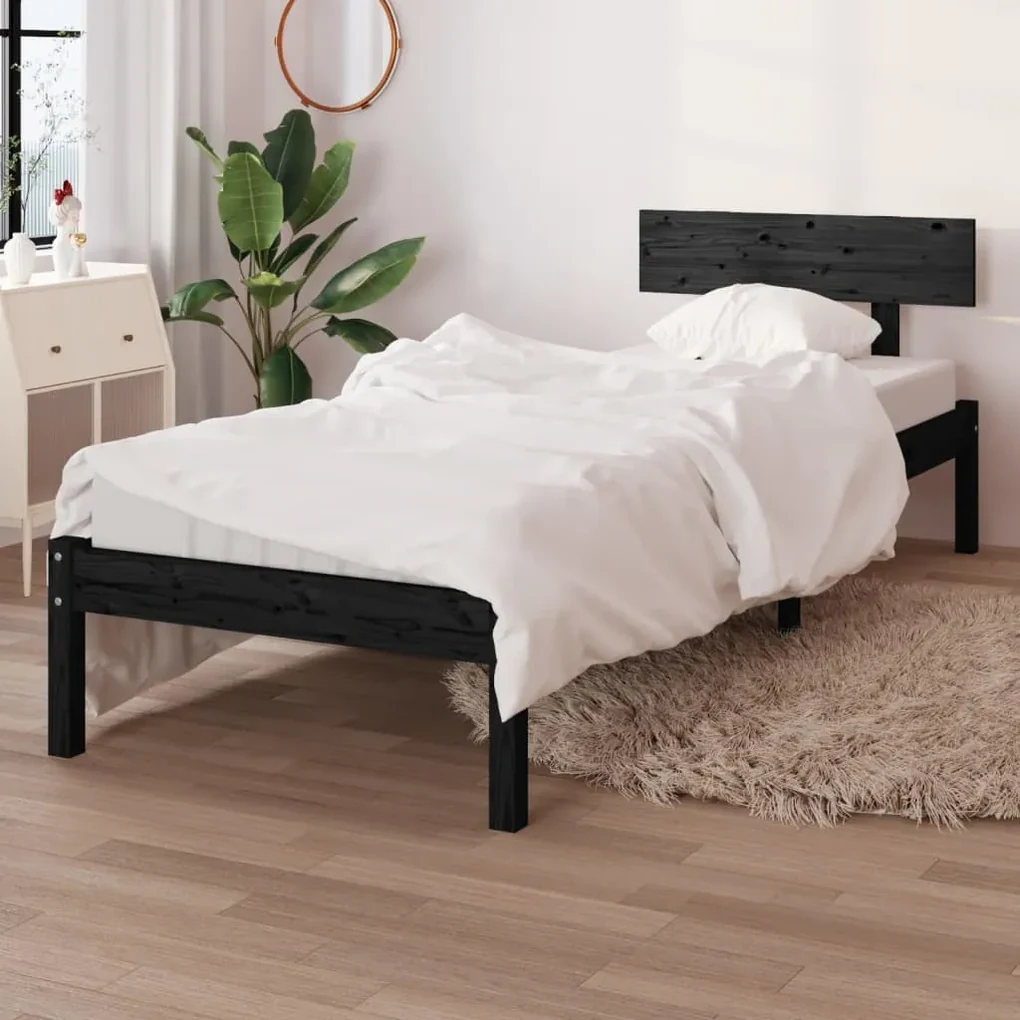 vidaXL Bedframe massief grenenhout zwart 100x200 cm