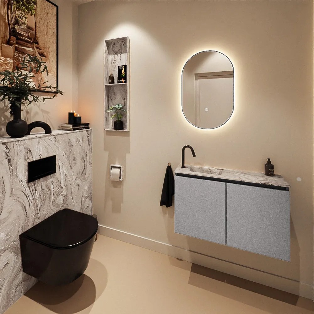 Mondiaz Ture DLux toiletmeubel 80cm plata met wastafel glace links met kraangat