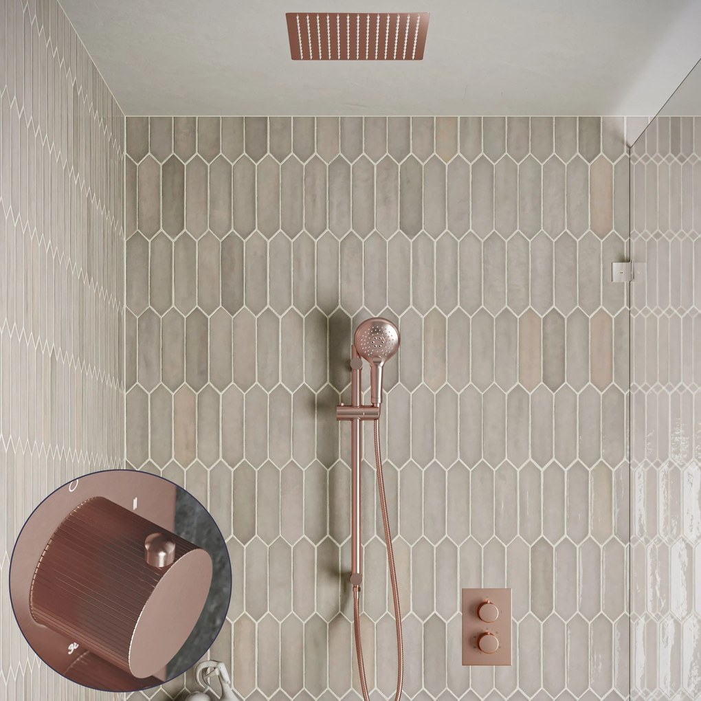 Saniclear Cube Stripes inbouw regendouche met inbouw douchekop 30x30cm, glijstang en 2 standen handdouche geborsteld koper