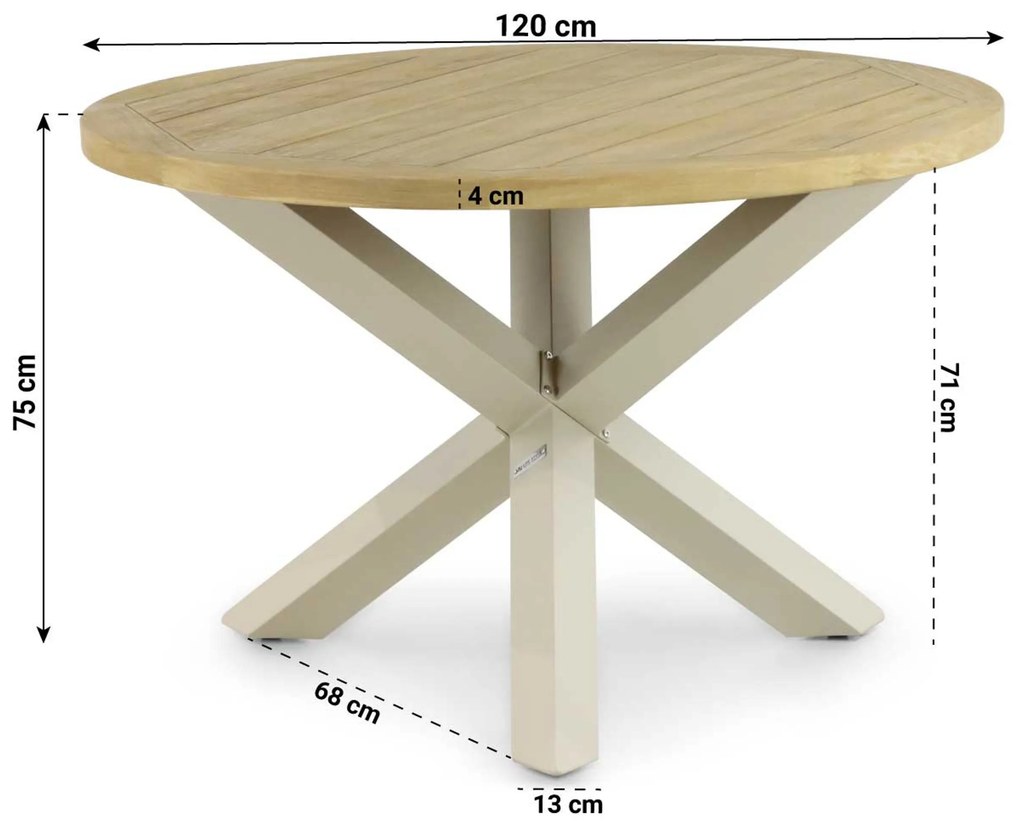 Tuinset Ronde Tuintafel 4 personen Rope Zand/Beige 4 Seasons Outdoor Calma/Rockville