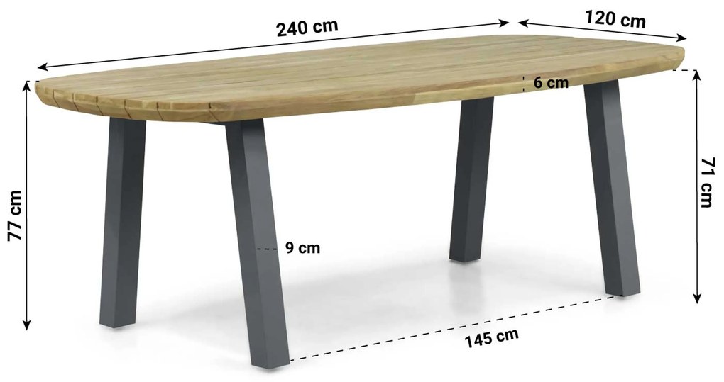 Dining Tuintafel rechthoekig 240 x 120 cm Aluminium/Teak Grijs Falcon/Glasgow