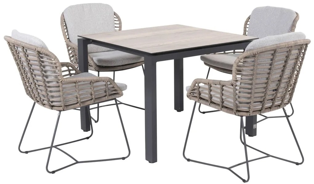 4 Seasons Outdoor Lugano dining set pure met Goa tafel met HPL blad 95 x 95 cm woodlook * Sale *  Tuinset    antraciet weerbestendig